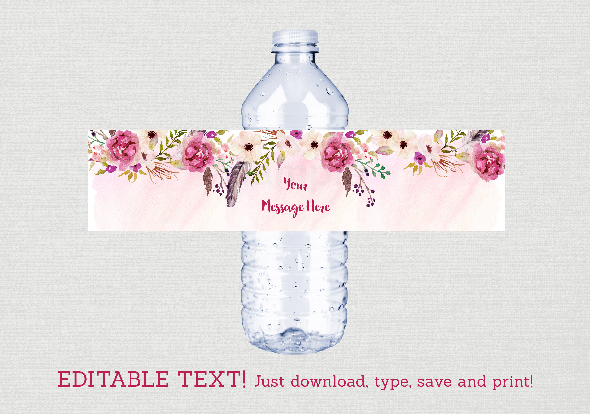 Boho Floral Water Bottle Labels / Boho Bridal Shower