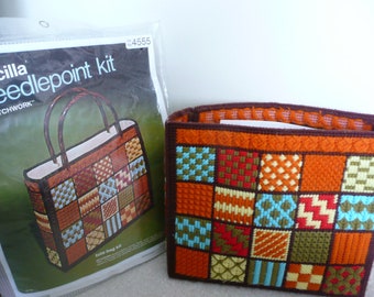 Bucilla "Patchwork" Needlepoint Tote Bag Kit, Plastic Canvas Bargello Needlepoint Tote Bag Kit, New in Package