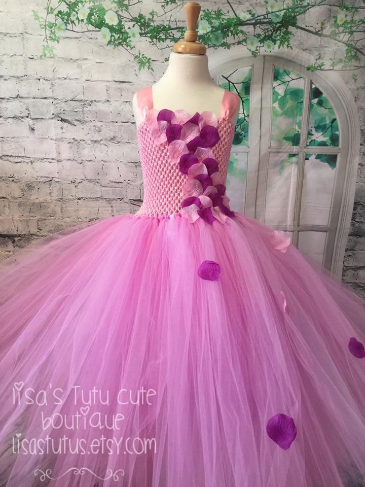 pink and purple flower girl dress pink petal dress pink