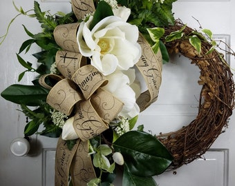 Magnolia Wreath for Front Door, Southern Magnolia Wreath, Summer Wreath, Elegant Wreath for Front Door, Southern Wreath, Mothers Day Gift