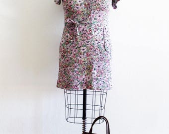 Plus Size - Purple & Pink Floral Belted Shirt Dress (Size 18)