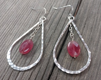 Sterling Silver and Rose Quartz Tear Drop Earrings