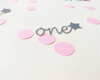 One circle confetti, First Birthday decoration, One with Hearts or Stars, 1st birthday party, Baby Party Decor, First Anniversary, 60 units