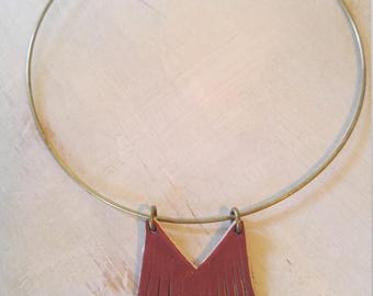 Leather Fringe Choker Necklace, Boho Statement Jewelry