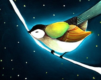 Art - Art Print - Bird Art - Print of Painting - Print of Oil Painting - Bird Art Print - 8x10 Print - Art for Nursery - Night Bird