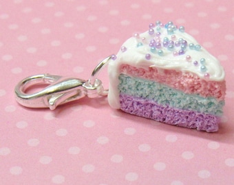 Pastel Cake Charm, Polymer Clay Charm, Food Charm, Rainbow Cake, Miniature Food, Polymer Clay Food, Stitch Marker, Progress Keeper, Planner