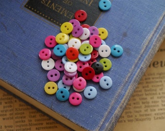 100 pcs Small 2 Hole Shiny Assorted Colors Buttons 9mm 3/8" (MXB2066)