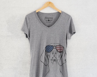 Sawyer the Vizsla - American Flag Aviators - Women's Relaxed Fit V-neck Grey