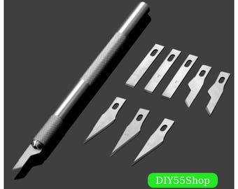 High Quality 9 Blades Wood Carving Tools Fruit Food Craft Sculpture Engraving Knife Scalpel DIY Cutting Tool PCB Repair DIY Hand Razor
