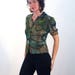 Lulu, 90s Green Print Blouse S, India Top, Sheer Green Blouse, Circle Print Blouse, Green Rayon Blouse, Spiral Print Top, Viscose Top, Small