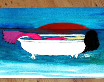 Brunette Bathtub Mermaid art comfort foam floor mat from art. Available in 3 sizes
