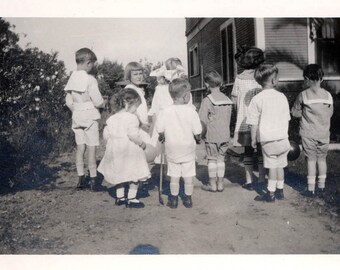 vintage photo Little Children from Back at Birthday Party