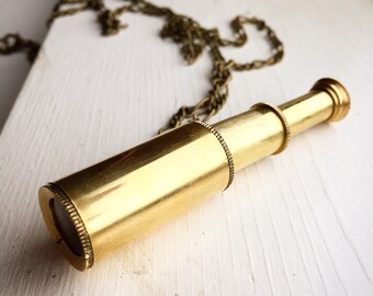 Working Brass Telescope Necklace / Pirate Costume Cosplay / Antique Style Steampunk Airship Reenactment Victorian Explorer Burning Man
