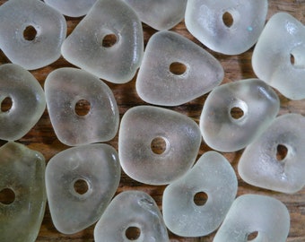 MERMAID MINTS ...12 genuine sea glass beads, white, jewelry supplies