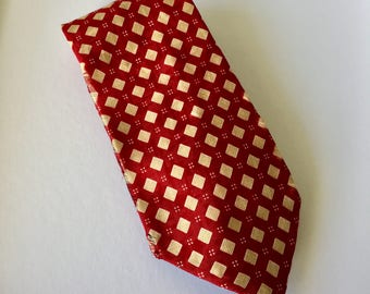 Red and Yellow Bettiini Silk Tie Geometric Diamond Pattern Made In Italy Retro Mens Necktie Businesswear