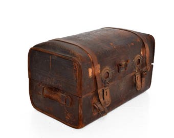 Antique Travel Leather Trunk Suitcase