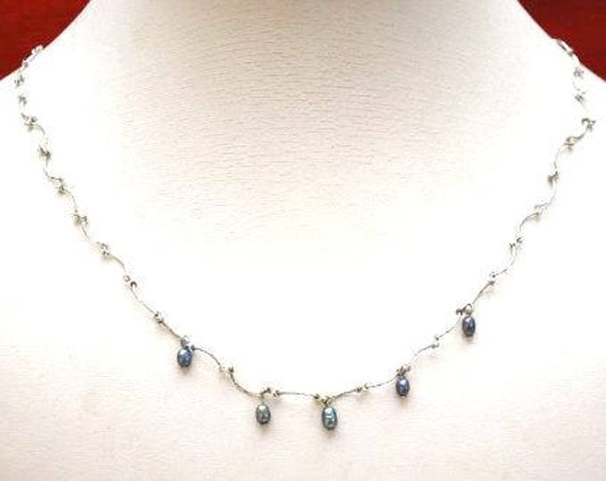 Liz Claiborne necklace - Grey fresh water Pearls - - Delicate Swirl link - signed LC