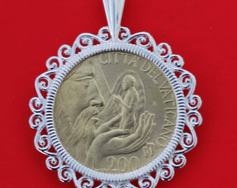 1988 Vatican 200 Lire BU Uncirculated Coin 925 Sterling Silver Necklace NEW - God Creating the Man