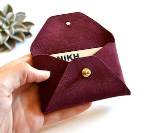 Bordeaux leather card holder / Red wine envelope card holder / Bordeaux leather business card case / Genuine leather