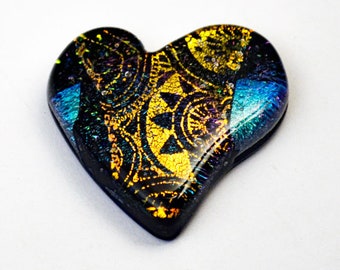 Dichroic Heart Cab, Dichroic Cabochon, Heart Cabochon, Steam Punk Glass Heart, Mosaic Glass Tile, Handmade Heart Tile