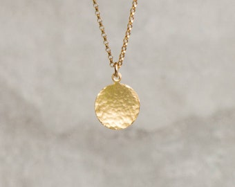 Gold Disc Necklace, Gift for Her, Gold Necklace, Dainty Necklace, Hammered Necklace, Geometric Necklace, Simple Jewelry, Minimalist Necklace