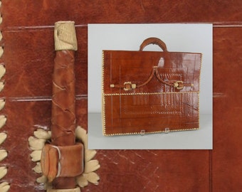 Vintage des années 70 cartable cuir Handtooled par Star alpha whipstitched