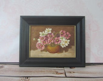Small Vintage Floral painting Still Life On Canvas Board Framed Floral Painting