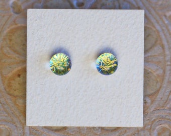 Dichroic Glass Earrings , Golden Green DGE-1212