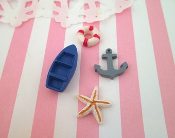 Four Nautical Boating Cabochons, Set of Aquatic Sailor Cabs, #539