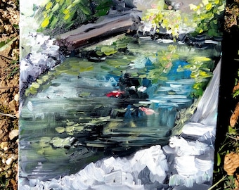 Plein Air Oil Painting of a pond