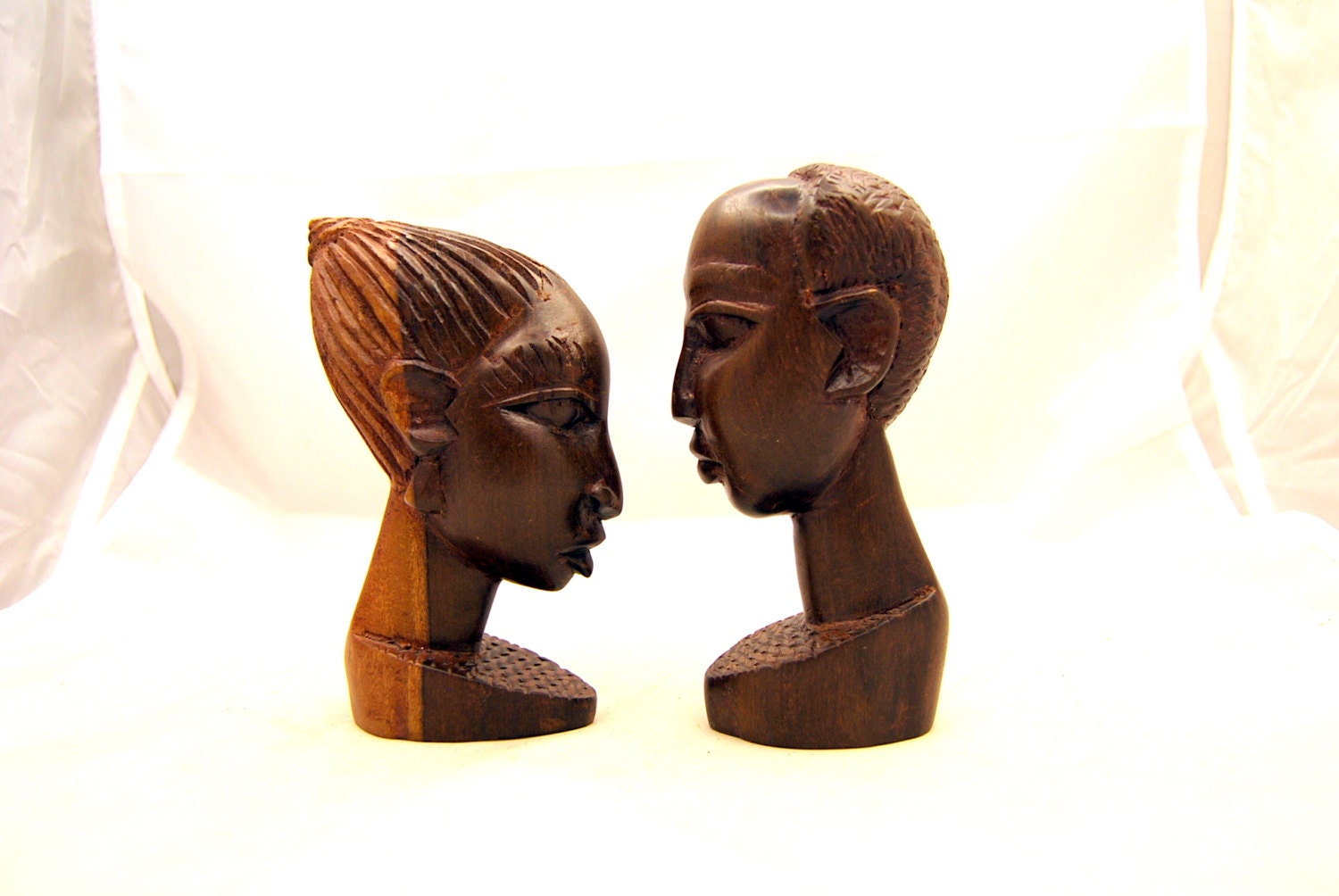 Two vintage carved heads Carved wood heads Native african