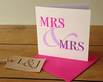 Lesbian card, anniversary / valentines day card for girlfriend, pink and purple ampersand design, happy wedding day babe