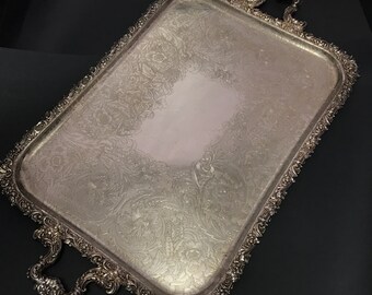 Antique BARKER-ELLIS tray | silver plate engraved butler tray | menorah mark platter