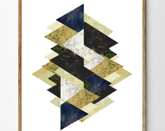 Assemblage III - Geometric Art, Scandinavian Print, Mixed Media Collage Art, Vintage, Geometry, Home Decor, Abstract Art