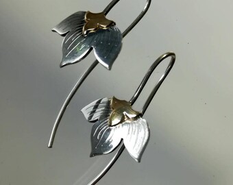 Flora, earrings in 18kt gold and sterling silver