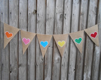 Hearts Banner Heart Garland Wedding Banner Heart Bunting Burlap Wedding Decor Wedding Garland Rustic Burlap Bunting Wedding Bunting