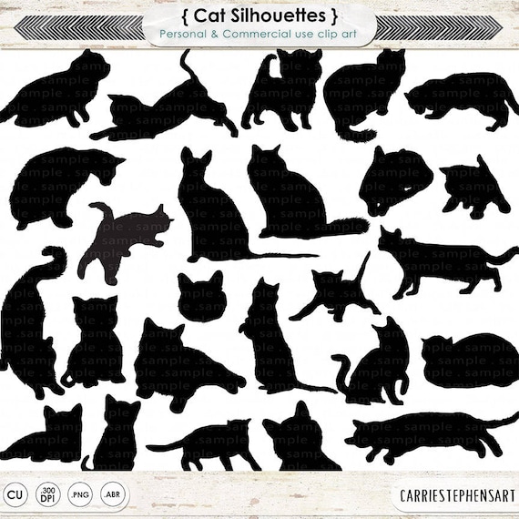 Cat Clip Art Cat Silhouettes Kitten Digital Stamps Kitty