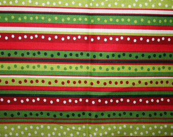 SALE Red Green Stripes Apparel Quilting Designers Cotton fabric by the yard.