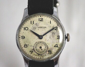 POBEDA Vintage Military SERViCED AUTENTiC watch 2-nd Moscow watch Factory 15 Jewels from 1956 made in USSR