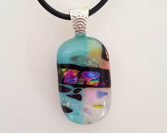 Blue and pink dichroic glass pendant