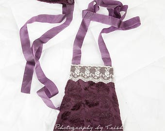 Deep Purple newborn girl romper with bonnet