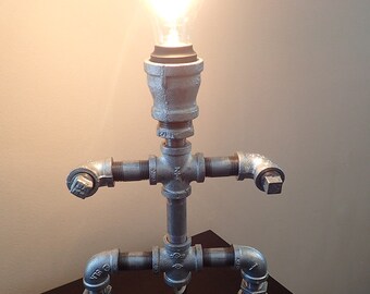 Industrial Pipe Robot Lamp with Edison Bulb