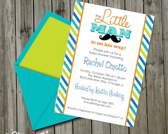 INSTANT DOWNLOAD, Babyshower, Little Man Mustache Bash Printable 5 x 7 Invitation, You Edit Yourself in Adobe Reader
