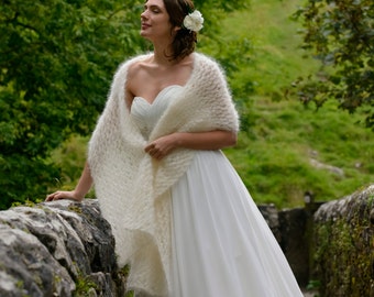 Delicate Kid Mohair Bridal Cover Up Stole / Wedding Shawl in Ivory - Available in White, Pink, Aqua, Grey, Black