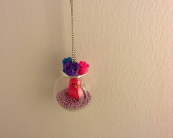 Pink duck fashion necklace