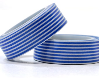 Washi Tape-Blue and White Horizontal Stripe-Planner Sticker, Gift Wrap Tape-Scrapbooking Sticker-Single Roll