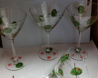 Martini glasses hand painted set of four