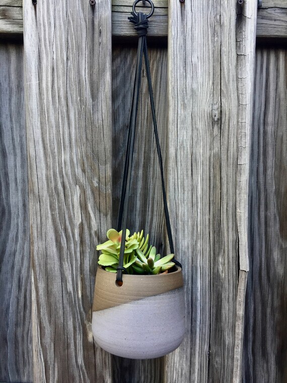 Large Ceramic planter-Purple/gray- Hanging flower pot - herb planter