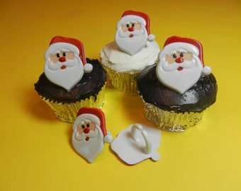 12 Santa Claus Face Christmas Cupcake Rings Toppers Party Favors Cake Decorations