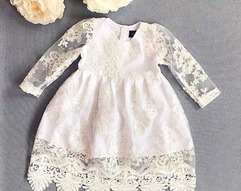 Eirene gorgeous lace baptismal dress, organic cotton christening dress, christening gown, lace baby girl's baptism gown, ivory church dress